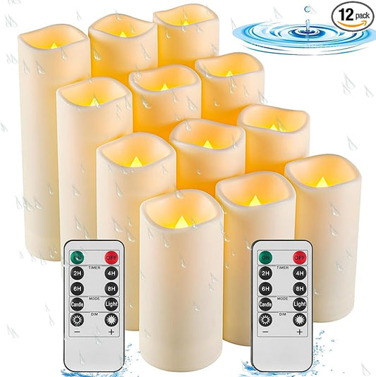 Da by Waterproof Outdoor Flameless LED Battery Candles, 12 High-Temperature Resistant Simulated Candles