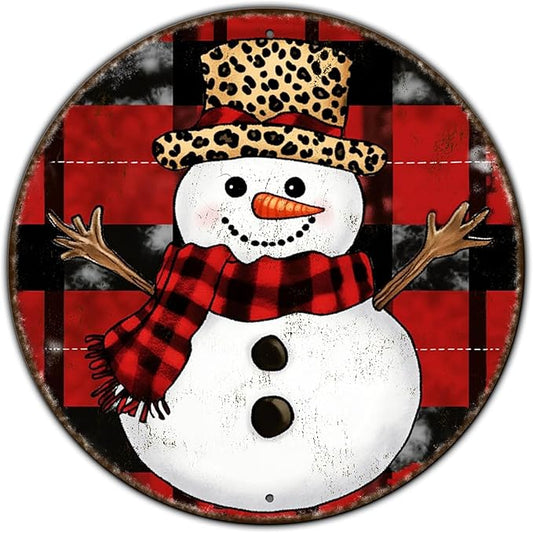 Round Christmas Snowman Tin Sign Vintage Snowman Sign Rustic Wall Decor For Christmas Home Fireplace And Holiday Gatherings Retro Sign 8 * 8 in