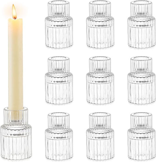 Romadedi Glass Candle Holder for Candlestick - 10Pcs Clear Small Tapered Candle Holder Wedding Decor Table Centerpiece Bulk for Candle Sticks Christmas Party Living Room Dinner Advent