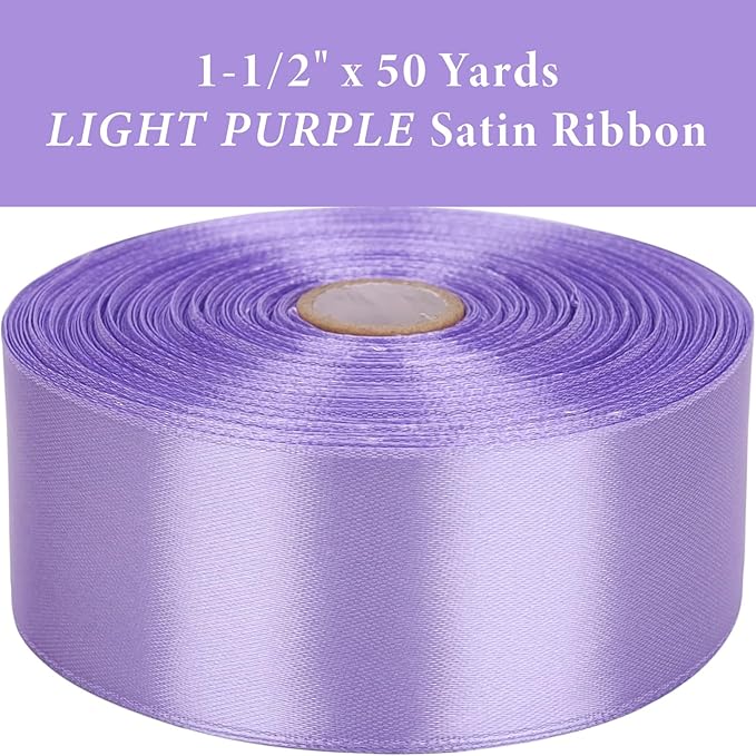 1-1/2 Inch Light Purple Satin Ribbon 50 Yards Solid Fabric Ribbons for Gift Wrapping, Crafts, Floral Arrangements, Wedding, Party, Holiday and Home Decor