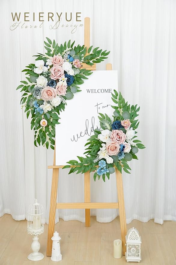 Artificial Wedding Arch Flowers Kit(Pack of 2) for Wedding Arch, Bridal Shower, Ceremony and Reception Backdrop Decoration (Misty Rose and Navy Blue)