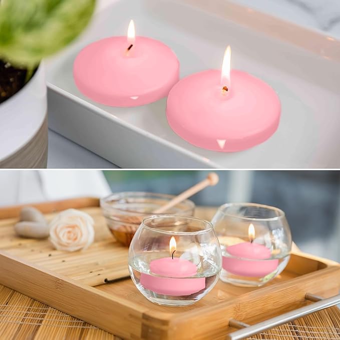 12 Pcs 3 inch Romantic Pink Floating Candles, Smokeless and Unscented, Burns for 8-10 Hours, are Ideal for Weddings, Parties ，Vacations, and Home Decorations