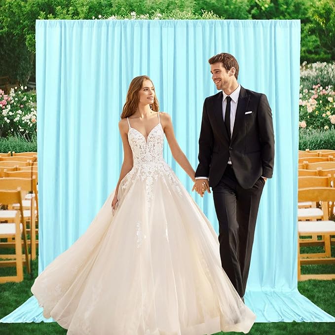 2 Panels Lake Blue Backdrop Curtain, 10 x 10 Feet Satin Background Curtains for Parties, Weddings, Baby Showers, Halloween, Christmas Birthday Party Photoshoot Backdrop Curtains Decorations