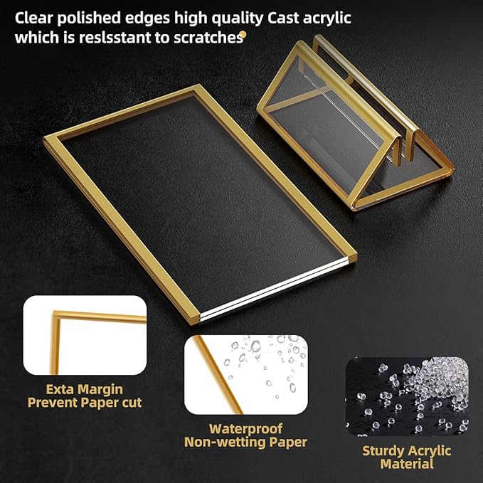 Gold Frames 4x6 Acrylic Sign Holder Double Sided Picture Frames for Wedding Table Number Menu Flyer Display for Office Home Party- Pack of 12