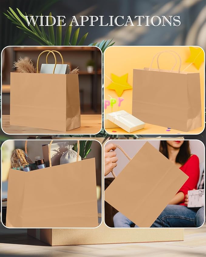 qiqee 30-Packs Brown Gift Bags with Handles Bulk 13"x4.5"x10" Wide Large Size Party Paper Bags