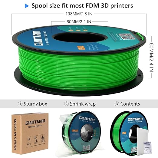 GIANTARM PLA Filament 2KG,Green 3D Printer Filament 1.75mm,Neatly Wound Green PLA 2pcs 1kg Spool (2.2lbs),Dimensional Accuracy +/- 0.02 mm,Fit Most FDM 3D Printers