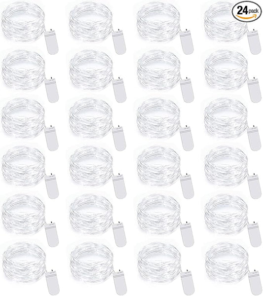 24 Pack LED Fairy Lights Battery Operated 7Ft 20Led Mini String Lights Waterproof Christmas Lights for Mason Jars Bedroom DIY Party Wedding Christmas Decor White