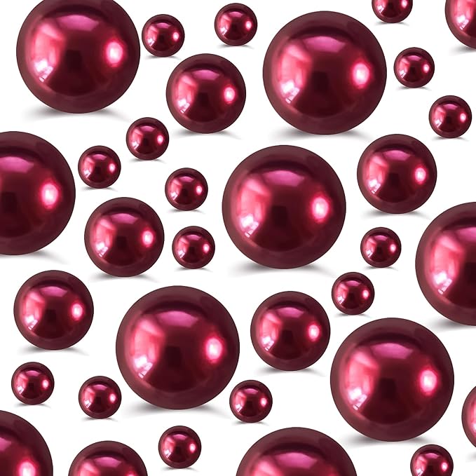 260Pcs Burgundy Glossy Beads for Centerpiece Decor, Artifical Pearls Vase Filler, No Hole Round Pearl Beads for Wedding Birthday Christmas Party Home Decor(18mm 14mm 6mm)