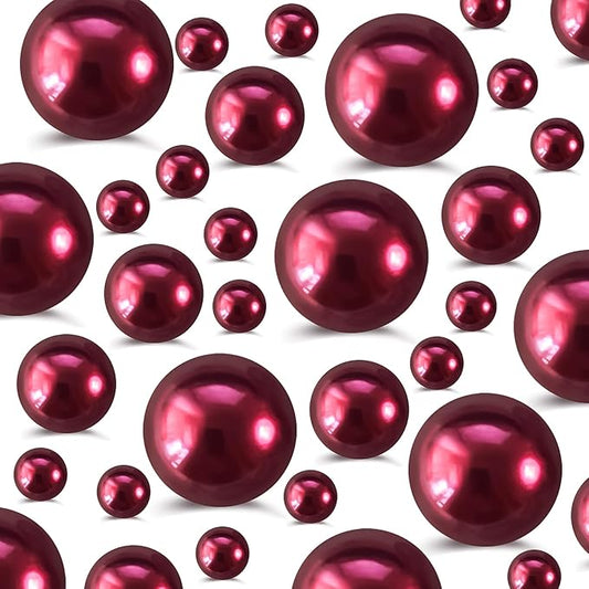 260Pcs Burgundy Glossy Beads for Centerpiece Decor, Artifical Pearls Vase Filler, No Hole Round Pearl Beads for Wedding Birthday Christmas Party Home Decor(18mm 14mm 6mm)