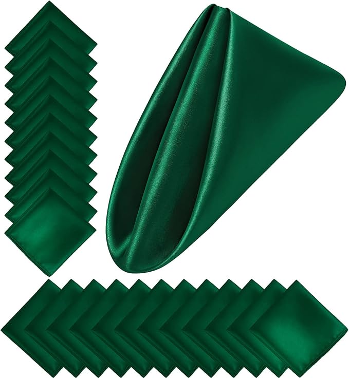 Aneco 24 Pieces Satin Napkin Square 20 x 20 Inches Dinner Napkins Weddings Party Napkin Soft Table Napkins for Romantic Weddings Party Dinner Decoration (Forest Green)