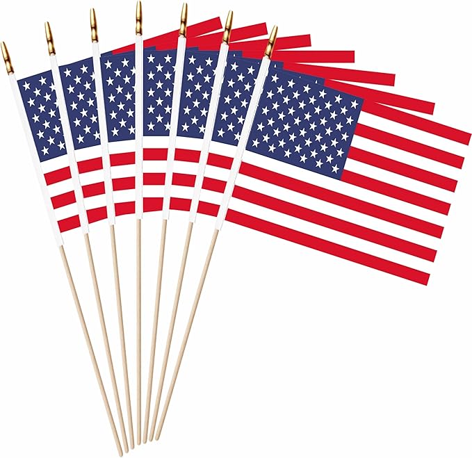 20 Pack US American Mini Stick Flags USA Small Miniature Handheld Flag Decorations,5x8 Inch