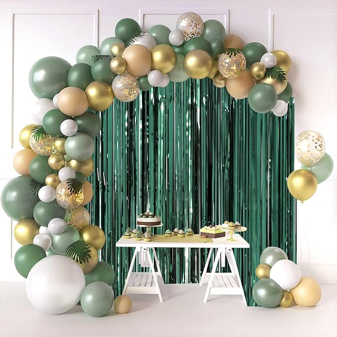 3 Pack 3.3 x 8.2 ft Retro Green Foil Fringe Backdrop Curtains, Tinsel Streamers Party Decorations, Fringe Backdrop, Door Shimmer for Christmas