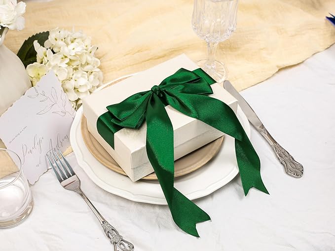 Green Satin Ribbon 1-1/2 inch X Continuous 25 Yards, Single Face Polyester Ribbon Perfect for Gift Wrapping, Flower Bouquet, Wedding Decor, Crafts, Bow Making, Sewing and More