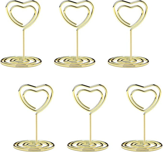 20PCS Mini Table Number Holders, Heart Shaped Place Card Holder, Premium Photo Holders for Tables, Table Sign Holders Card Stands Menu Memo Clips for Wedding Valentine's Day Table Decor, Gold