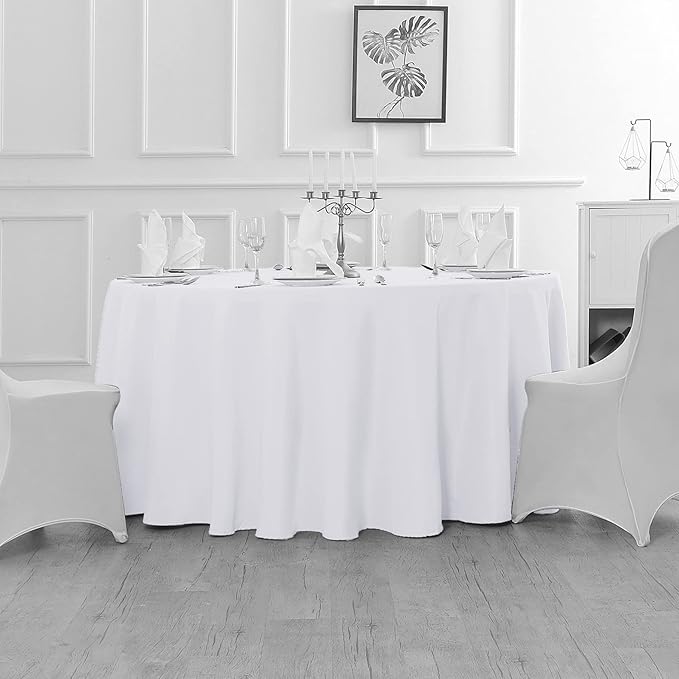 Fokitut 2 Pack Waterproof Round Tablecloth, 90 Inch, Stain Resistant and Wrinkle Polyester Table Cloth, Fabric Table Cover for Kitchen Dining, Wedding, Party, Holiday Dinner-White