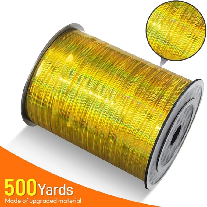 KMER LIFE Glossy Gold Curling Ribbon, 1/5" Wide x 500 Yards Christmas Curling Ribbons for Gift Wrapping, Party Decoration, Balloon String, Hair, Ribbons for Florist Flower (1 Roll)