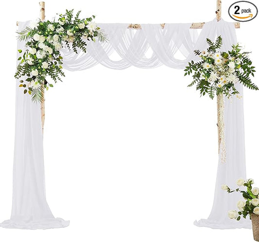 VACVELT Wedding Arch Draping Fabric - White Chiffon, 2 Panels Sheer Drapes, 30 Inch x 20ft Chiffon Backdrop Curtain, Outdoor Sheer Drapery for Ceremony Party Ceiling