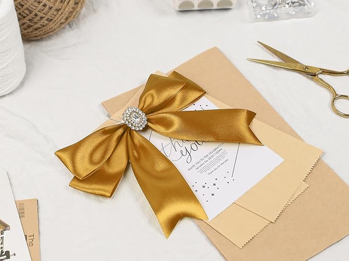 Gold Satin Ribbon 1-1/2 inch X Continuous 25 Yards, Single Face Polyester Ribbon Perfect for Gift Wrapping, Flower Bouquet, Wedding Decor, Crafts, Bow Making, Sewing and More