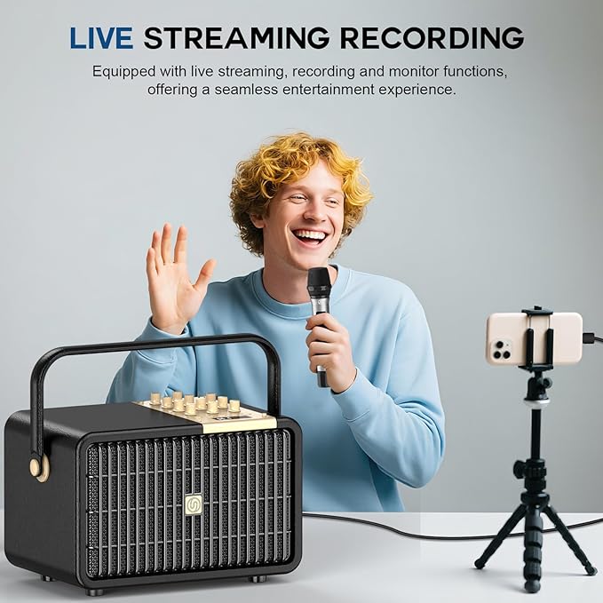 L400 Professional Karaoke Machine with 2 UHF Wireless Microphones for Adults, 320W Peak Bluetooth Speaker PA System with Bass/Treble Adjustment for Home Party Wedding Outdoor Christmas Events