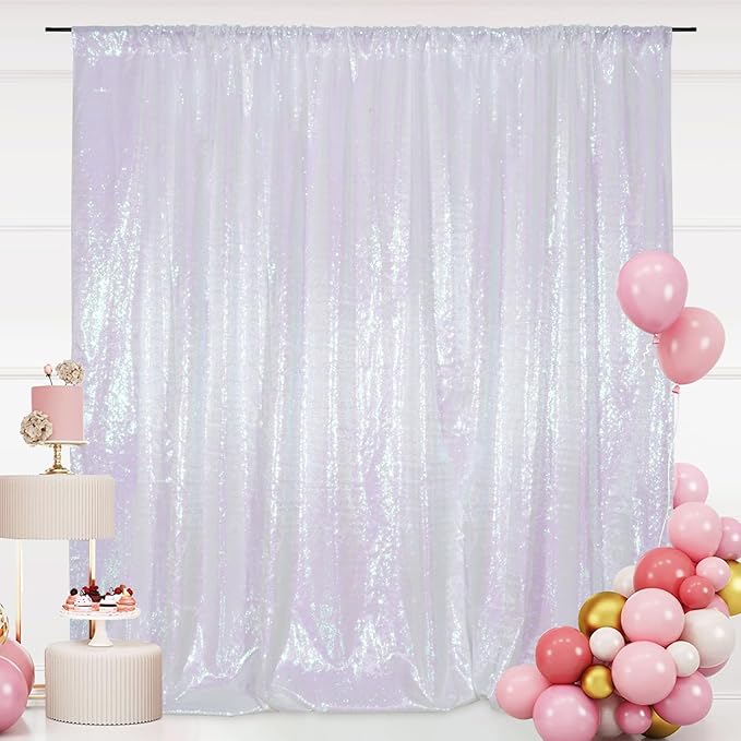 SquarePie Sequin Backdrop Curtain Not See Through Thick Glitter Background for Party 6FT x 6FT Iridescent