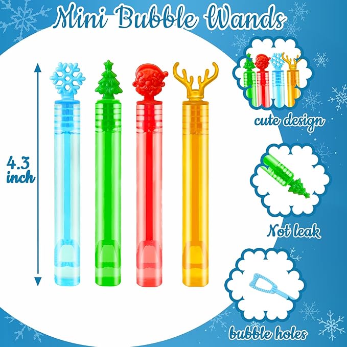 Bulk Christmas Giveaways for Kids 200 Pack,Party Favors Supplies Goody Bags Stocking Stuffers,Mini Bubbles Wand Toys Gifts for Toddlers,School Classroom Daycare Prizes Treats Trinkets for Students