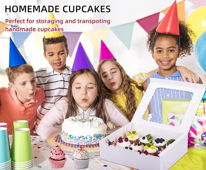 26-Set Cupcake Boxes Hold 12 Standard Cupcakes, Food Grade Cupcake Holders Bakery Carrier Boxes with Windows and Inserts for Cupcakes, Muffins and Pastries (White-26 Pack)