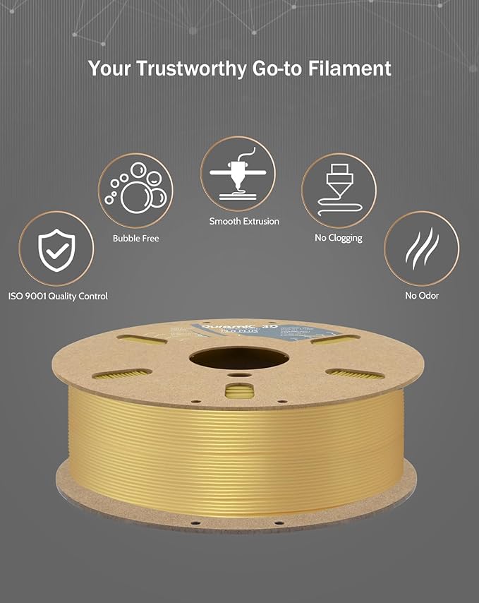DURAMIC 3D PLA+ Filament 1.75mm 3D Printer Filament with Higher Tensile & Rigidity 1Kg Cardboard Spool (2.2lbs), Dimensional Accuracy Probability +/- 0.02mm Champagne Gold