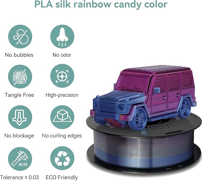 Kingroon Rainbow PLA 3D Printer Filament, 1.75mm, 16kg Bundle, Color Changing, ±0.03mm Accuracy, 16 Spools