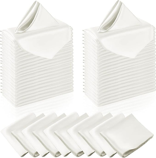 Manyshofu 50 Pieces Ivory White Satin Napkins - 12x12 Inches Cloth Napkins, Square Satin Fabric Napkin Set - Elegant & Reusable Table Napkins for Wedding Dinner Party Lunch Banquet Decoration