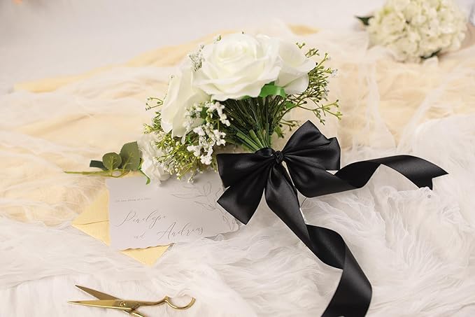 Black Satin Ribbon 1-1/2 inch X Continuous 25 Yards, Single Face Polyester Ribbon Perfect for Gift Wrapping, Flower Bouquet, Wedding Decor, Crafts, Bow Making, Sewing and More