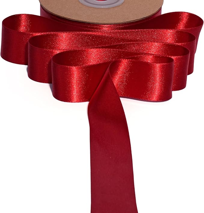 LaRibbons Bright Red Satin Ribbon 1 Inch 25 Yards Luxury Double Faced Red Ribbon for Gift Wrapping Flower Bouquet Crafts Wedding Party Christmas Decoration