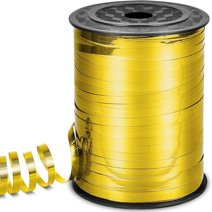 Gold Ribbon, 500 Yard Shiny Metallic Iridescent Crimped Ribbon for Gift Wrapping, Balloons, Florist Flowers (1 Roll)