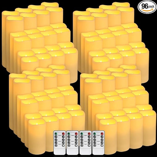 Set of 96 Flameless Led Battery Opeated (D2.2'' x H4''5''6'') Waterproof Outdoor Indoor Candles with 10-Key Remotes and Cycling 24 Hours Timer