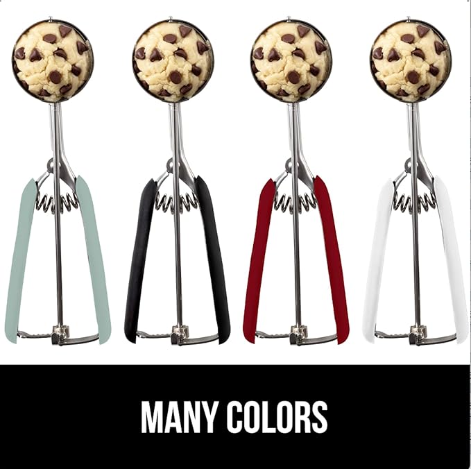 GORILLA GRIP Stainless Steel Cookie Scoop for Baking, 2 TBSP, Multipurpose Melon Baller, Meatball Spring Scoops, Perfect Portion Sizes, Easy Food Release, Scooper Size 40, BPA-Free Kitchen Tool, Red