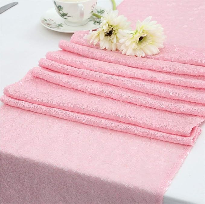Pink Table Runner 10 Packs 12x72 Inches Sequin Glitter Table Runners for Party Bridal Baby Shower Event Party Wedding Table Decor
