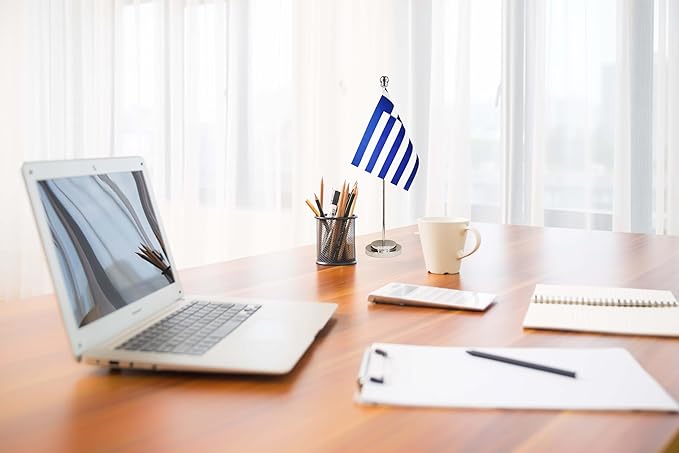 Greece Greek Deluxe Desk Flag Set Small Mini Miniature Greece Greek Table Desktop Flags,Festival Events Celebration,Office Decoration-2 Pack