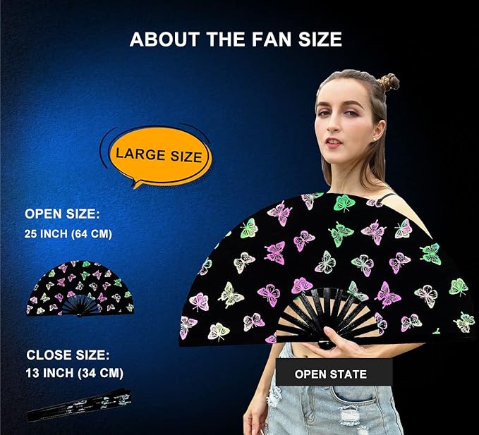 Amajiji Large Rave Folding Hand Fan Clacking Fans for Line Dancing Clap Fan for Boots On The Ground Dance,Party,Decoration,Festival (Colorful Butterfly)