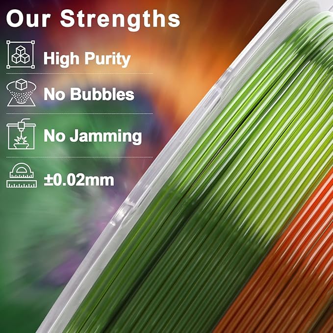 AMOLEN PETG Filament 1.75mm 3D Printer Clear Filament Translucent Rainbow Color Change 3D Filament with Orange Green Blue 1KG/2.2lb
