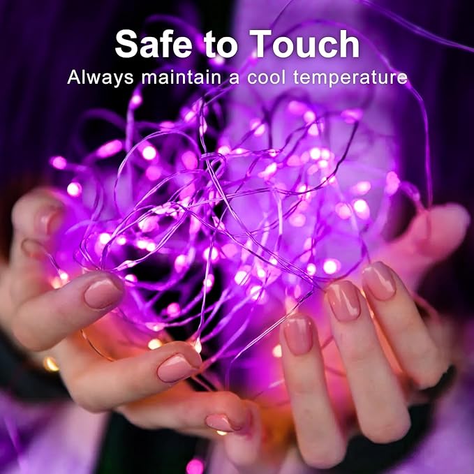 Aogist 50 Pack Fairy Lights 3 Modes 7ft 20 LED Waterproof,Battery Operated Silver Wire Firefly Starry Moon Mini String Lights for Mason Jars Christmas DIY Crafts Wedding Party Bedroom,Purple