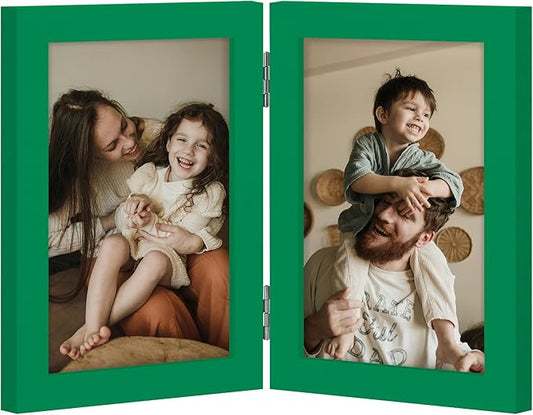decorUhome Double 4x6 Picture Frame Vertical, Engineered Wood Bifold Photo Frame with Plexiglass for Tabletop Display, 4x6, Green