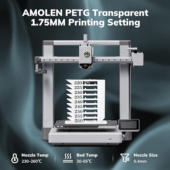 AMOLEN Rapid PETG Transparent 3D Printer Filament 1.75mm +/-0.02mm,Transcucent petg500mm/s High Speed Strong Toughness Clear White Color 1KG/2.2lb