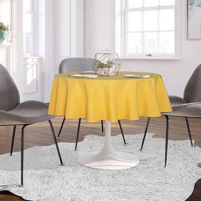 sancua Round Tablecloth - 70 Inch - Water Resistant Spill Proof Washable Polyester Table Cloth Decorative Fabric Table Cover for Dining Tables, Buffet Parties and Camping, Yellow