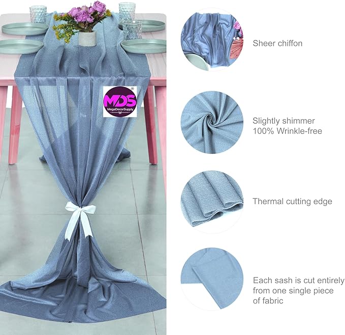 MDS Halloween Chiffon Table Runner - 25 Pack, 29 x 120 Inches, 10ft Each - Sheer Spooky Table Runners for Haunted House Parties, Trick-or-Treat Tables, Witchy Décor, Wedding & Events - Dusty Blue
