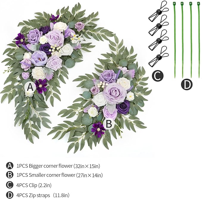 Artificial Wedding Arch Flowers Kit(Pack of 2) for Wedding Arch, Bridal Shower, Ceremony and Reception Backdrop Decoration (Dancing Purple Kelsang Flowers)