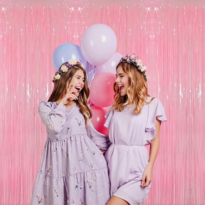 GOER 3.2 ft x 8.2 ft Metallic Tinsel Foil Fringe Curtains Party Photo Backdrop Party Streamers for Birthday,Graduation,New Year Eve Decorations Wedding Decor(4 Packs,Candy Pink)