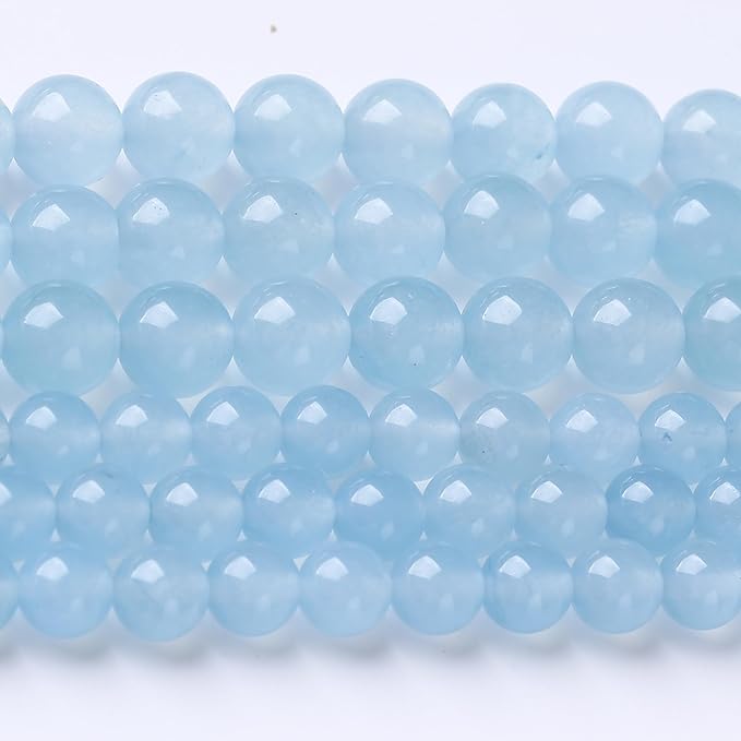 Ice Blue Chalcedony Stone Beads Gemstone Round Crystal Energy Jade Beads Stone Beads for Jewelry Making DIY Bracelet Necklace Jewelry Making 1 Strand 15.5inch 60PCS 6MM