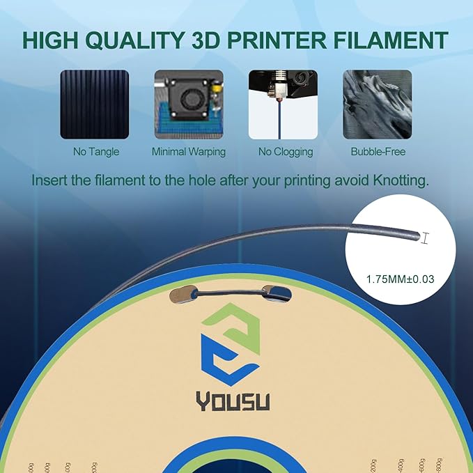 YOUSU PLA Filament 1.75mm, 3D Printer Filament Silk Black Blue Color Changing Filament 3D Printing Gradient Filament 1.75 +/-0.02mm, 1kg.