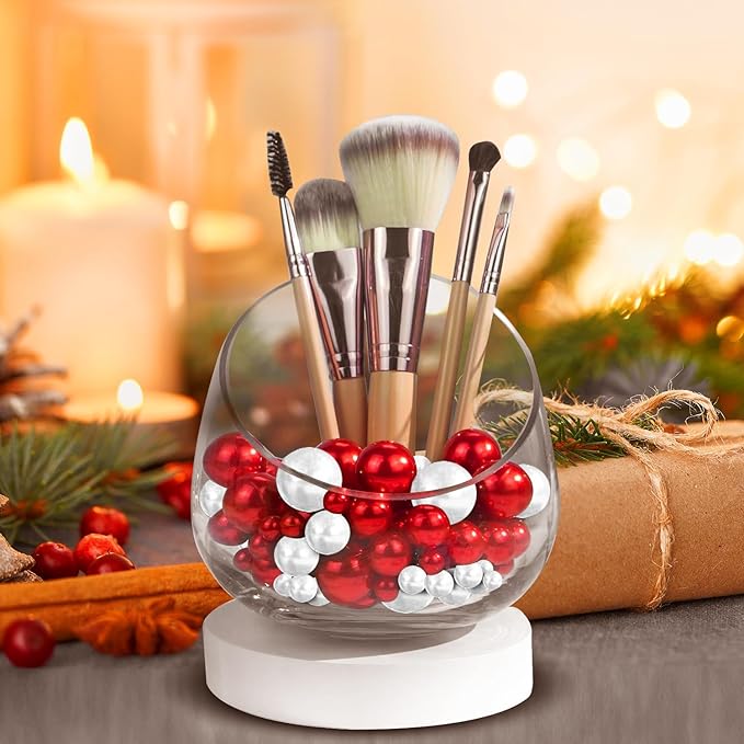 300Pcs Red&White Polished No Hole Pearl Beads Vase Filler, Christmas Vase Filling Decorations, Plastic Pearls, Table Scatters, Wedding Home Decor, 8/14/20 mm