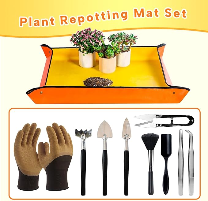 Bonsai Tools Set for Beginners, Bonsai Tree Kit with Training Wire, Scissors, Pruning Shears, Repotting Kit, Indoor Plant Tools Starter Kit (Orange)
