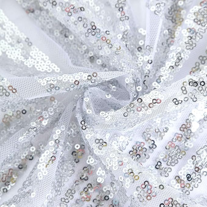 Efavormart 72" Silver Sparkly Sequin Geometric Tulle Square Table Overlay